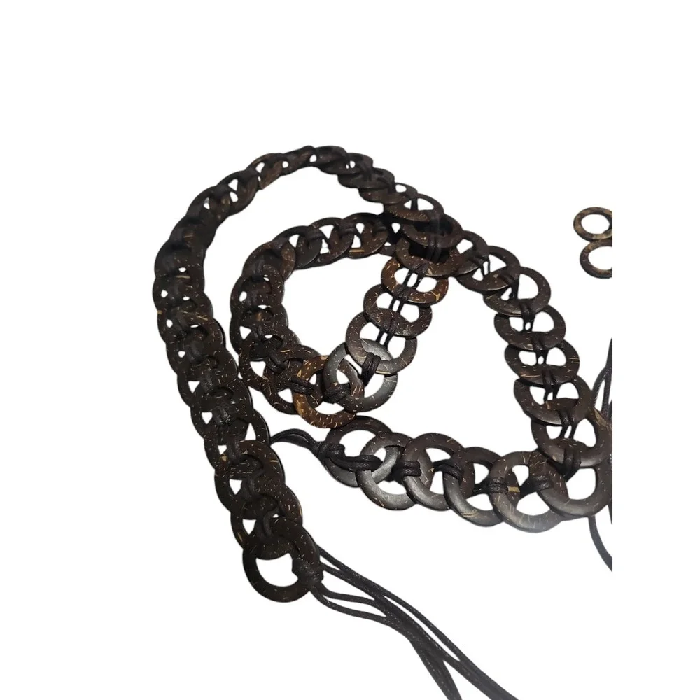 Woven Coconut Shell Tie Belt Adjustable Rare‎ To Find